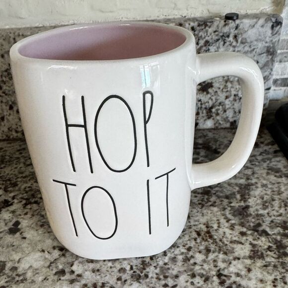 🐰“Hop to It” White Mug with Pink Interior Rae Dunn By Magenta NEW - Picture 4 of 4